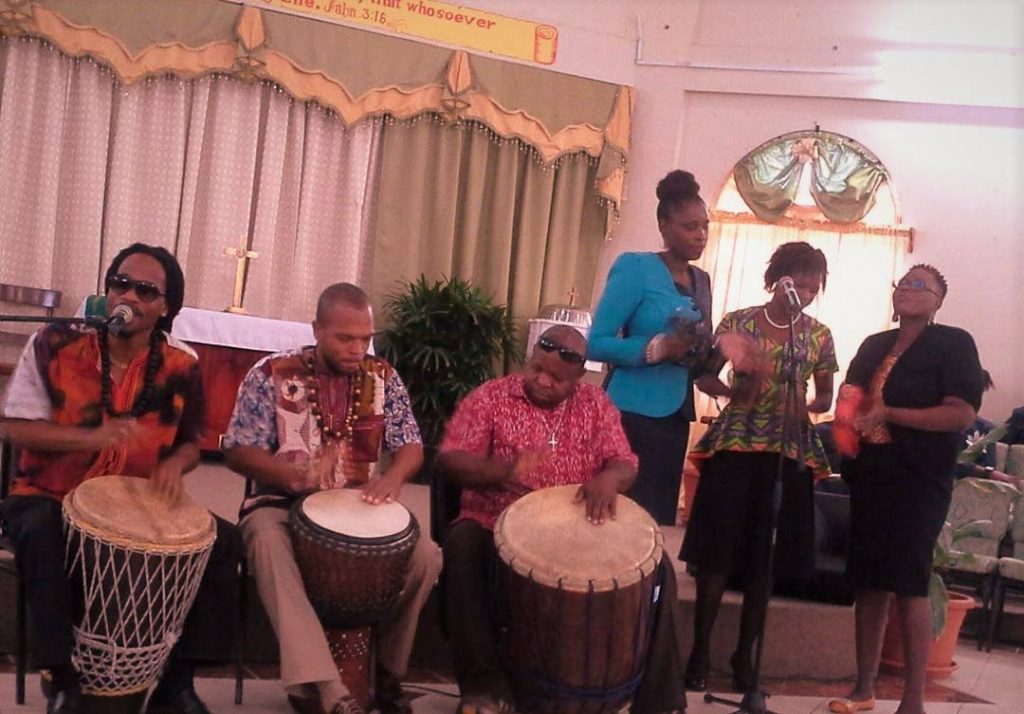 “Hands of Rhythms” drummers perform at the Canaan/Bon Accord Methodist church annual Harvest/Thanksgiving Service and Cantata on May 6.