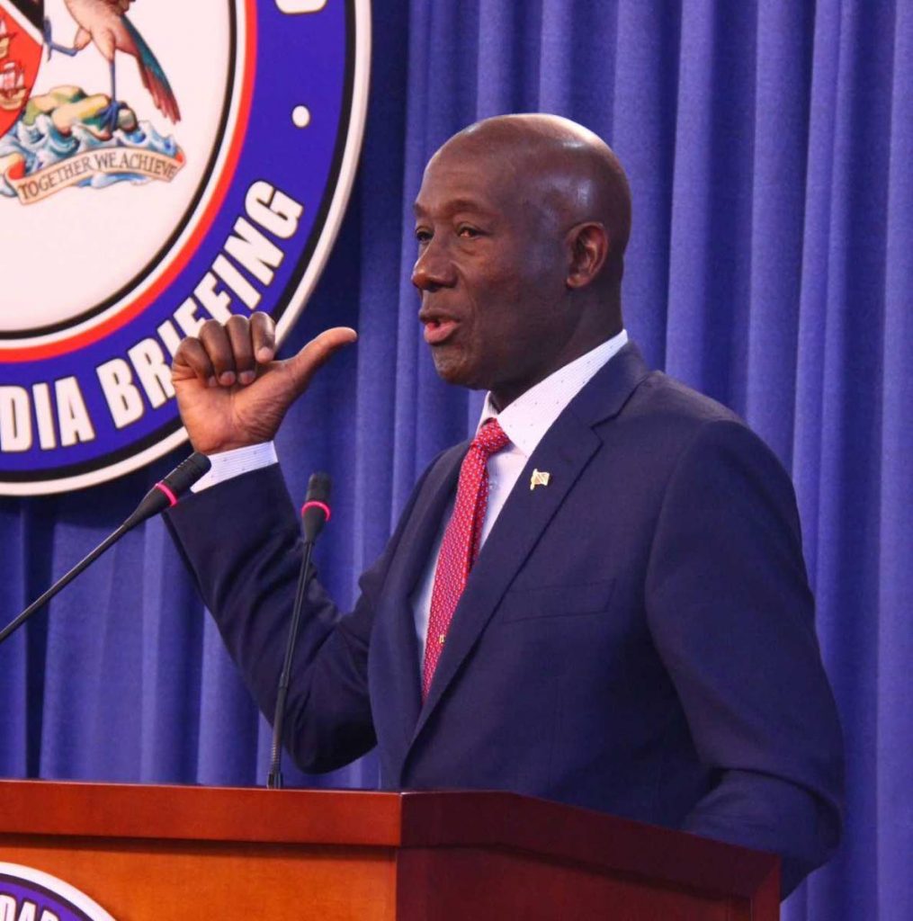 Prime Minister Dr Keith Rowley speaks at a press conference held yesterday at the Diplomatic Centre in St Ann’s to report on his two-week visit to China and Australia.