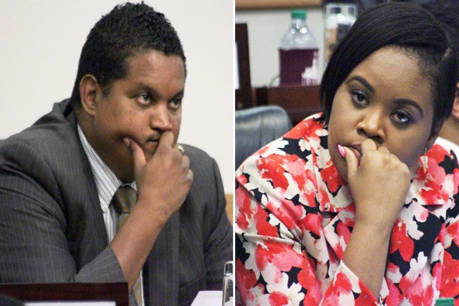 This composite photo shows former sports minister Darryl Smith and his replacement Shamfa Cudjoe.