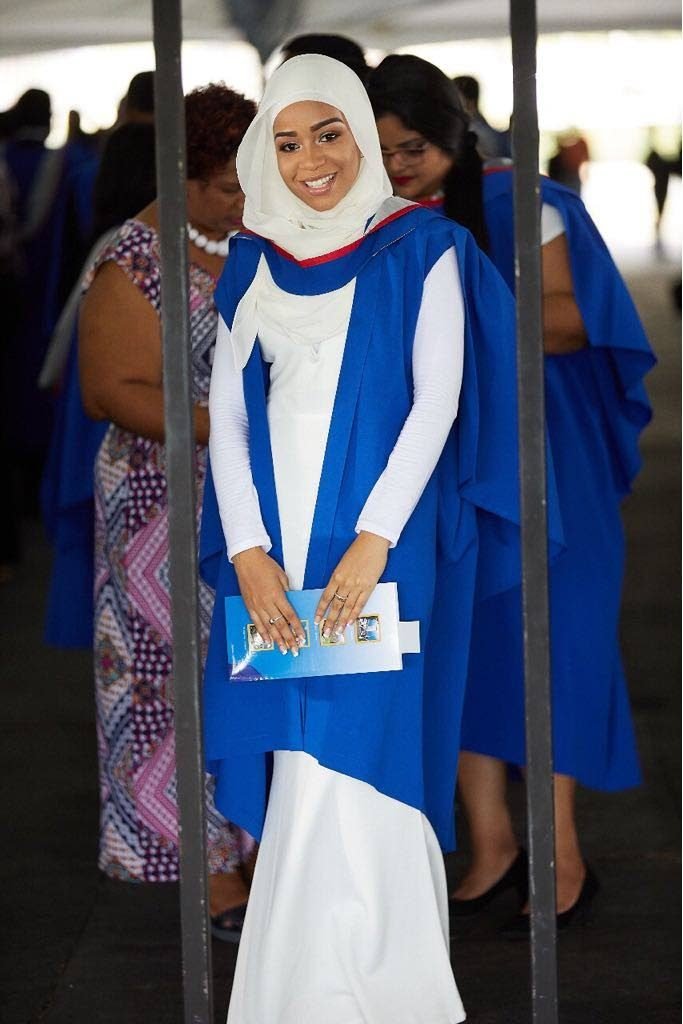 Nafisah Nakhid on her graduation day at UWI, St Augustine. Nakhid refused to remove her hijab in order to teach at Lakshmi Girls’ Hindu College.