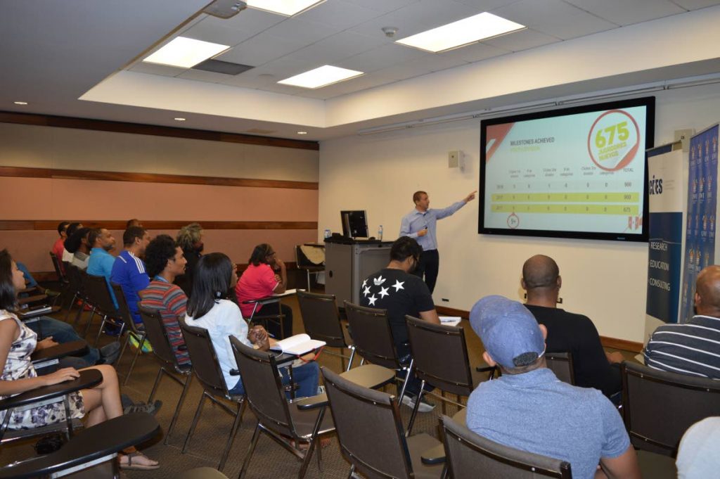 Peruvian Mario Maggi Schultz discusses the FIFA Club Licensing System at a lecture on Saturday in UWI, St Augustine.