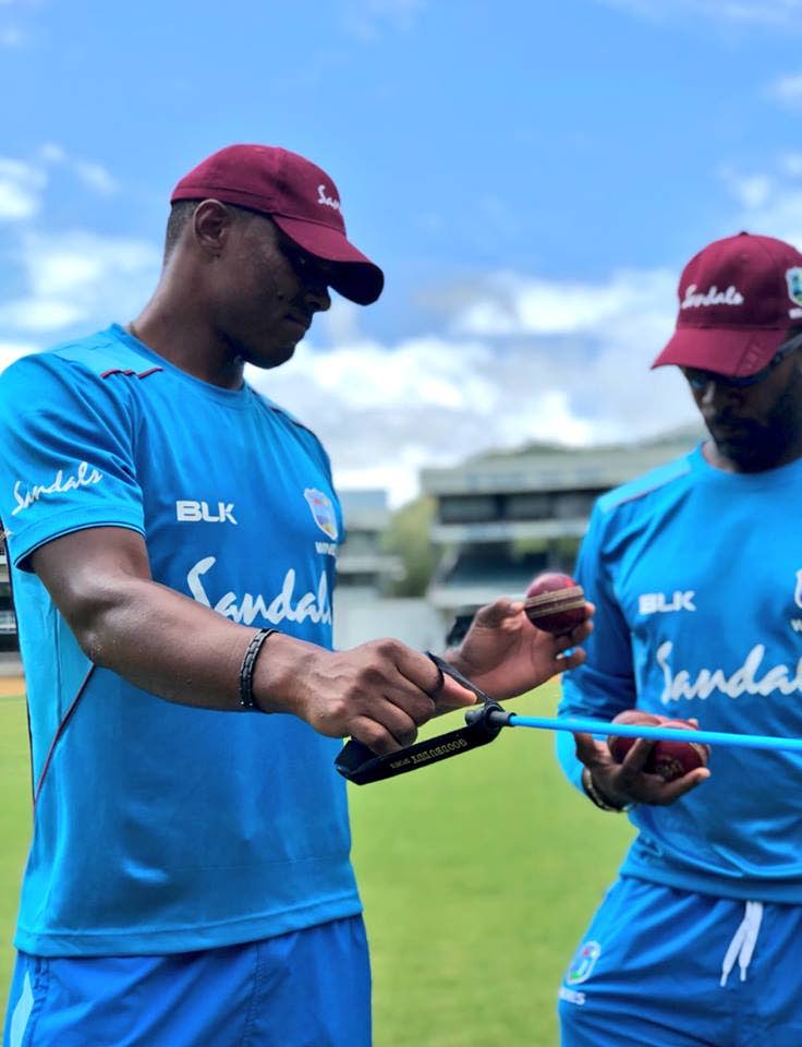 Shannon Gabriel (left) and Corey Collymore at WI team training, at the Queen’s Park Oval, St Clair on Monday.