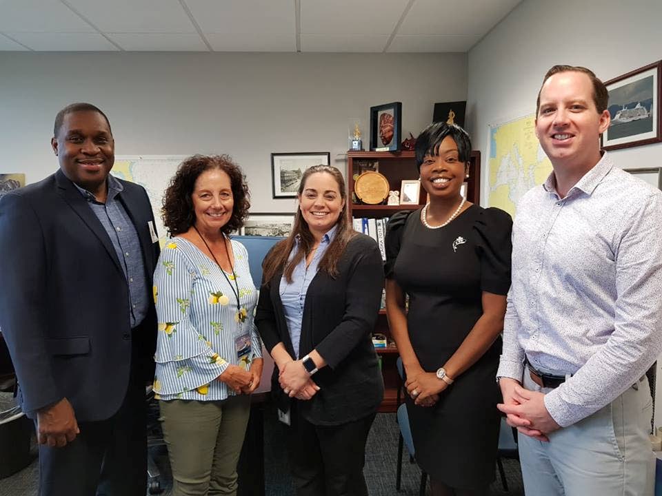 Tourism Secretary Nadine Stewart-Phillips, second from right, and Tobago Tourism Agency CEO Louis Lewis, left, stand with Norwegian cruise executives, Carrie Weems, second from left, Jennifer Marmanillo, and Dennis Reddy, following a meeting in Miami on Tuesday.