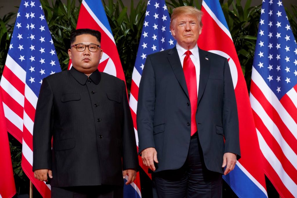  US President Donald Trump and North Korean leader Kim Jong Un on Sentosa Island, in Singapore on June 12. FILE PHOTO