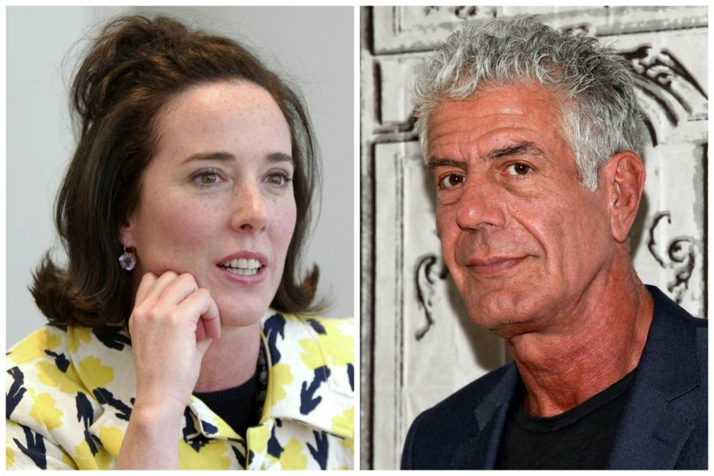 This combination of 2004 and 2016 file photos shows fashion designer Kate Spade and chef Anthony Bourdain in New York. AP PHOTO