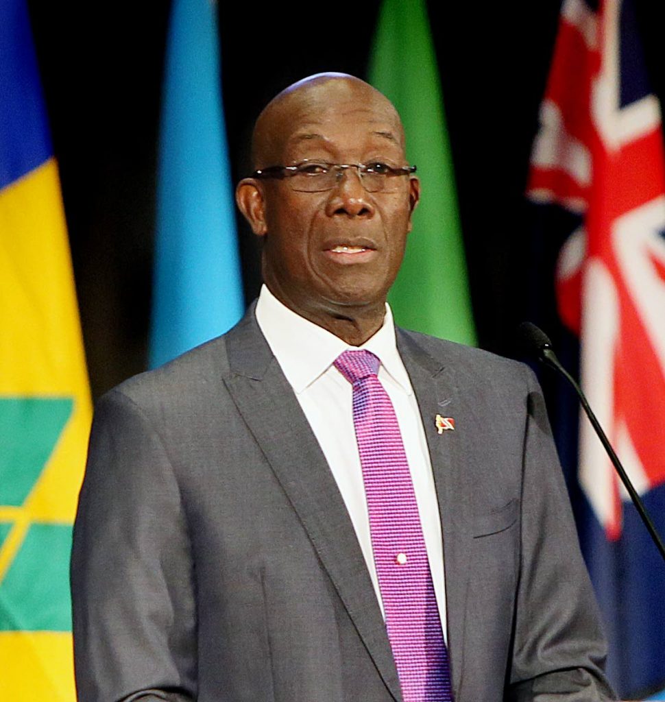 Financial advice: Prime Minister Dr Keith Rowley delivers the keynote address at the 61st convention of the Caribbean Confederation of Credit Unions, Hyatt Regency, Port of Spain yesterday. PHOTO BY AZLAN MOHAMMED