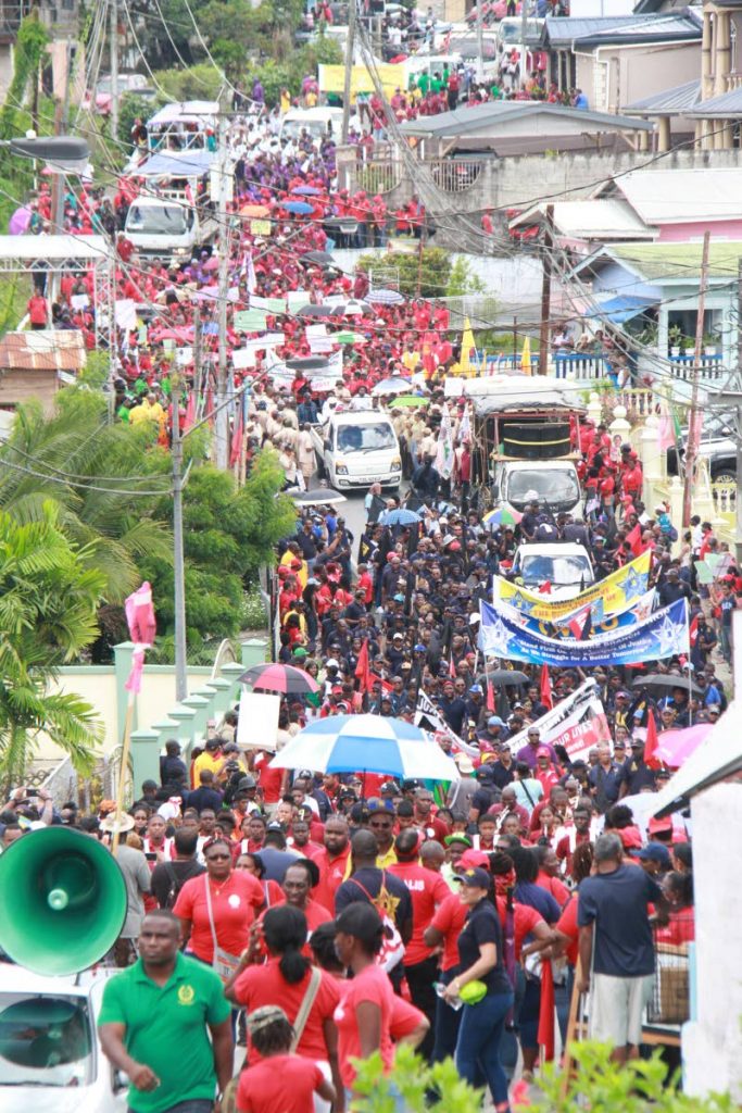 June 19, 2018 Several trade unions march from Avocat Junction Fyzabad to Charlie King Junction Fyzabad in in celebration of Labour Day in TT. Several speakers including leaders of unions under the Joint Trade Union Movement  and FITUN.
Photo: Anil Rampersad 