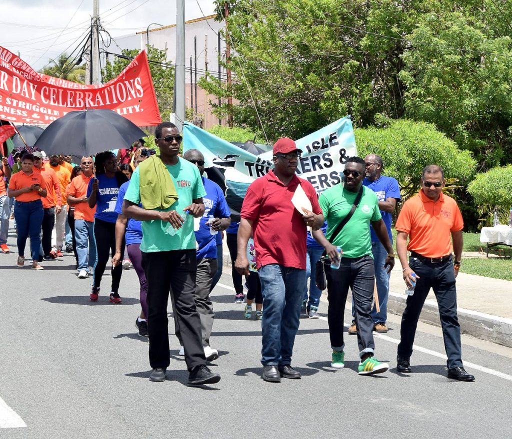DUKE LEADS MARCH: Watson Duke leads the Labour Day march in Tobago, from Shaw Park to James Park yesterday.