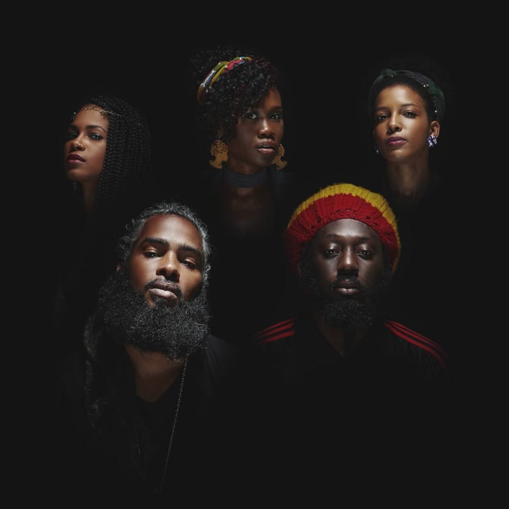 Clockwise: Freetown Collective’s lead singer Muhammad Muwakil, Malene Joseph, Tishanna Williams, Shanna Joseph and Lou Lyons.