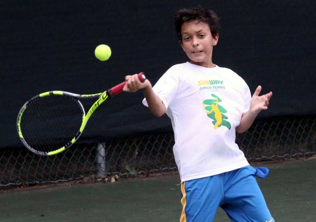 Beckham Sylvester of TT first team won his match against Guyana yesterday in the ITF COTECC 12 and under team competition at the National Racquet Centre, Tacarigua, yesterday.