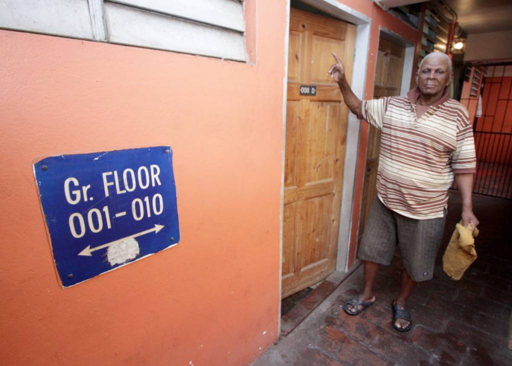 Horace Mitchell, tenant of the affected apartment, stand in front of his apartment 008-D in Building D of Chafford Court, where raw sewage water has been over-flowing, for several days, despite bring this health concern to the HDC Maintence officals, Charlotte St, POS. Tuesday, June 26, 2018. PHOTO BY ROGER JACOB.  