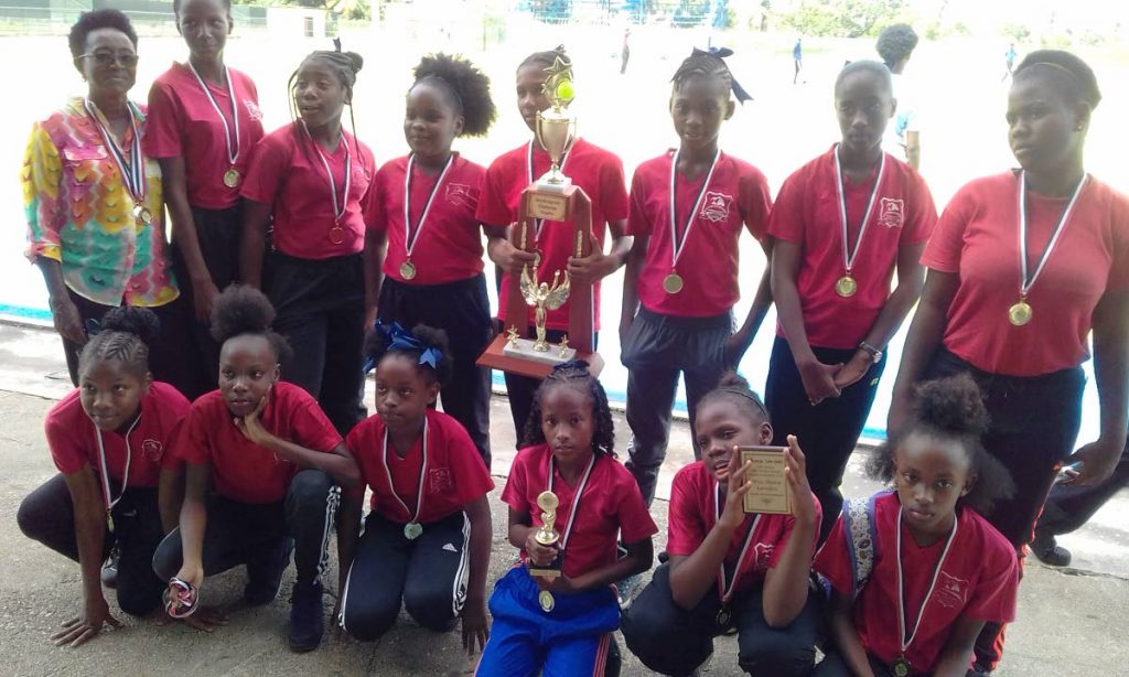 Members of the Bon Air Government team with their silverware after winning the girls' final yesterday.