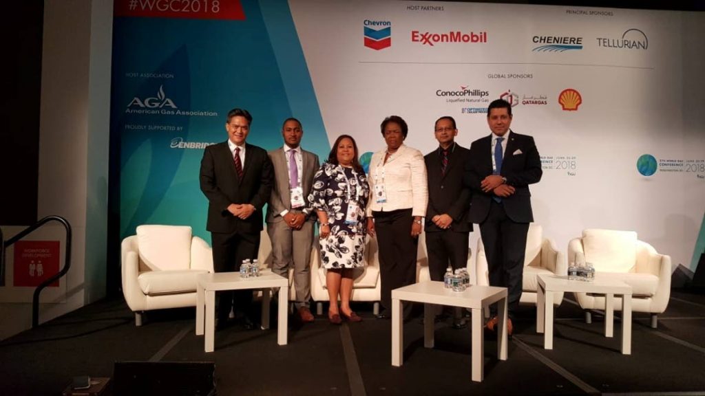 National Gas Company (NGC) and National Energy at IGU's World Gas Conference 2018: (Left to right) Mark Loquan, President of NGC; Shane Wilson, GIS Analyst at NGC; Lisa Burkett, Manager of Corporate Communications at NGC; Marlene Lord Lewis, VP, Business Development at National Energy and Dr Vernon Paltoo, President of National Energy at 27th World Gas
Conference (WGC 2018), Washington DC from June 25-29. PHOTO COURTESY NGC.