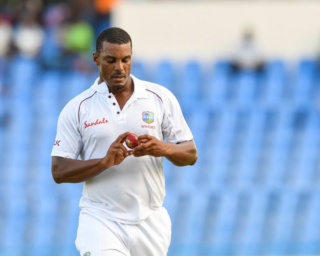 Windies pacer Shannon Gabriel gets ready to bowl against Bangladesh on day two of the 1st Test on Thursday. 