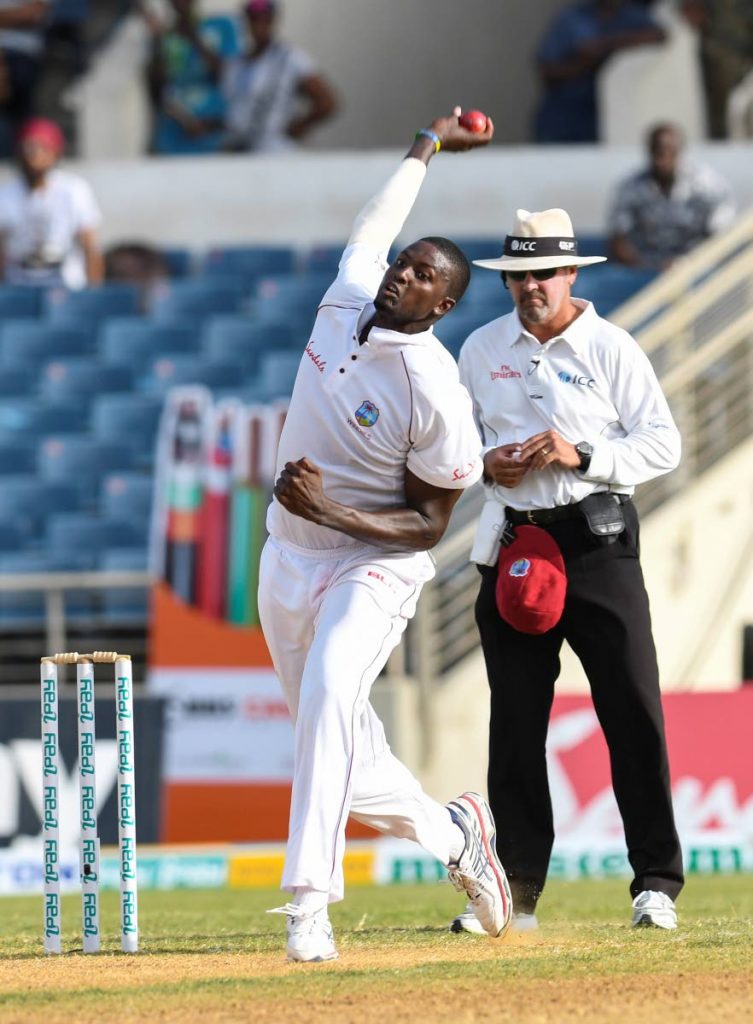 West Indies captain Jason Holder sends down a delivery against Bangladesh in the 2nd Test at Sabina Park, Jamaica. 