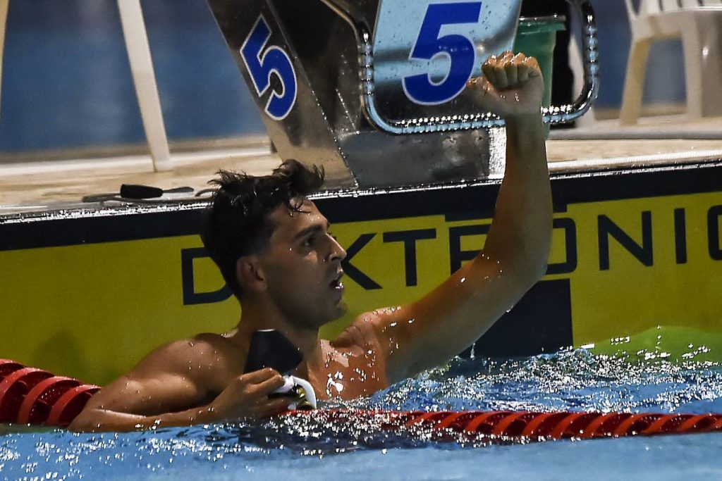 FLASHBACK: National swimmer Dylan Carter celebrates after winning the 100m freestyle final at the CAC Games on Friday.