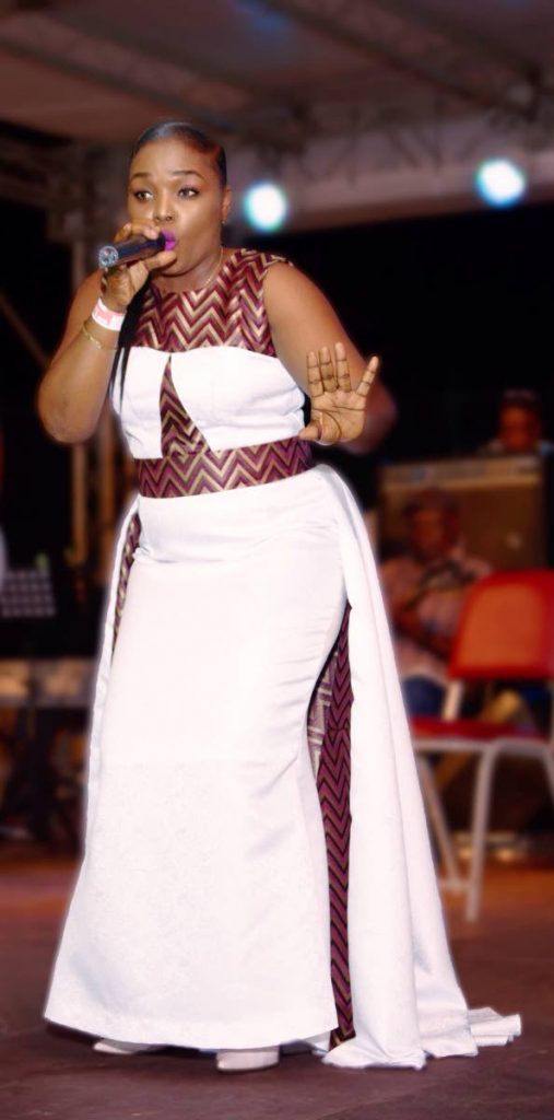 Giselle Fraser Washington performs at the 2018 Tobago Heritage Calypso Monarch competition at the Plymouth Hard Court on Friday. She placed second in the competition. Photos by David Reid