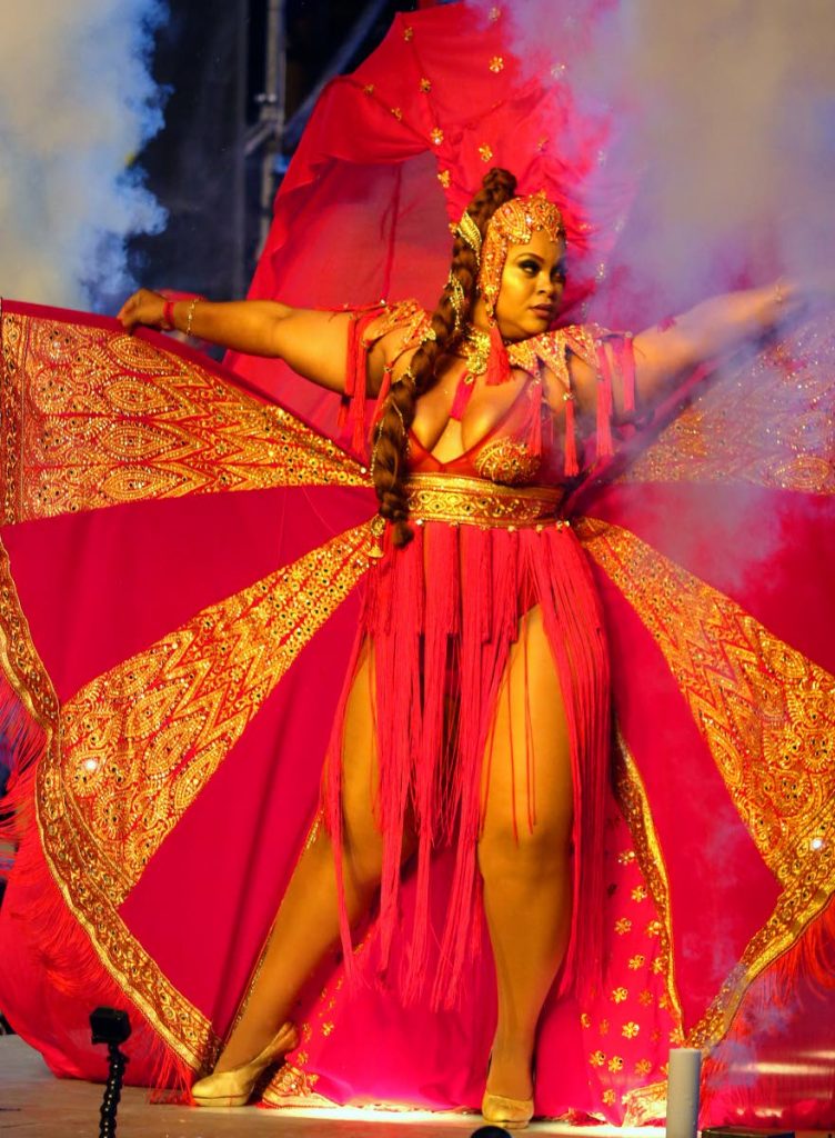 Sonja Pollonais shows off a costume titled Priya from the Lost Tribe band, Taj, at the launch of 2019 Carnival presentations of the Tribe family of bands event titled Festival of the Bands held last Saturday at the Jean Pierre Complex, Wrightson Road, Port of Spain.