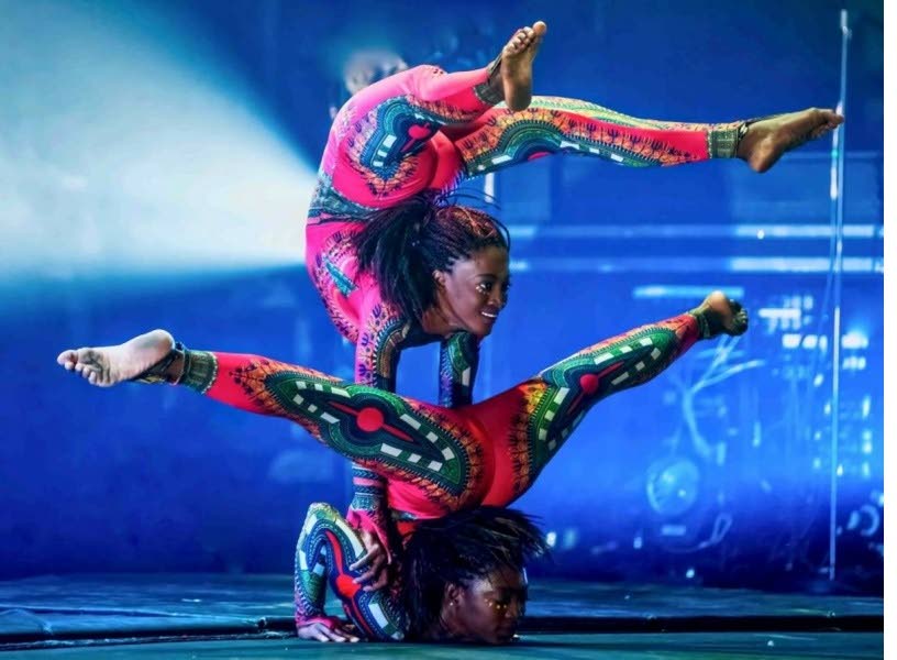 Kalabante acrobatic dancers are the featured performers at Pan African Night concert at the Lidj Yasu Omowale Emancipaiton Village at the Queen’s Park Savannah, Port of Spain. The village will open tomorrow.