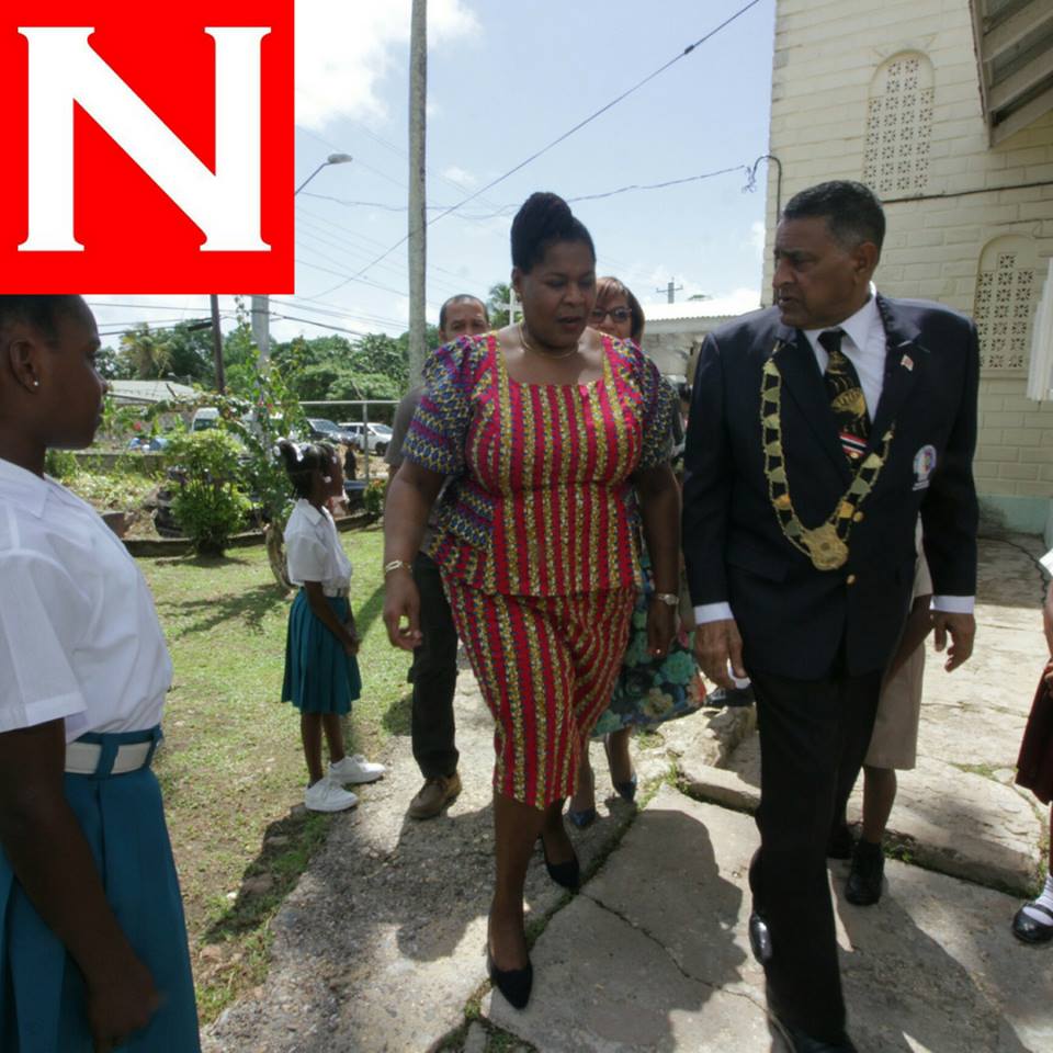 Her Excellency Justice Paula-Mae Weekes and Chairman of Sangre Grande Regional Corporation, Terry Rodon make their entrance flanked by pupils of the Grand Riviere Anglican Primary School and Toco Anglican Primary School, respectively at the 'Day of Thanksgiving' in honour of Madame Justice Paula-Mae Weekes as President of TT.