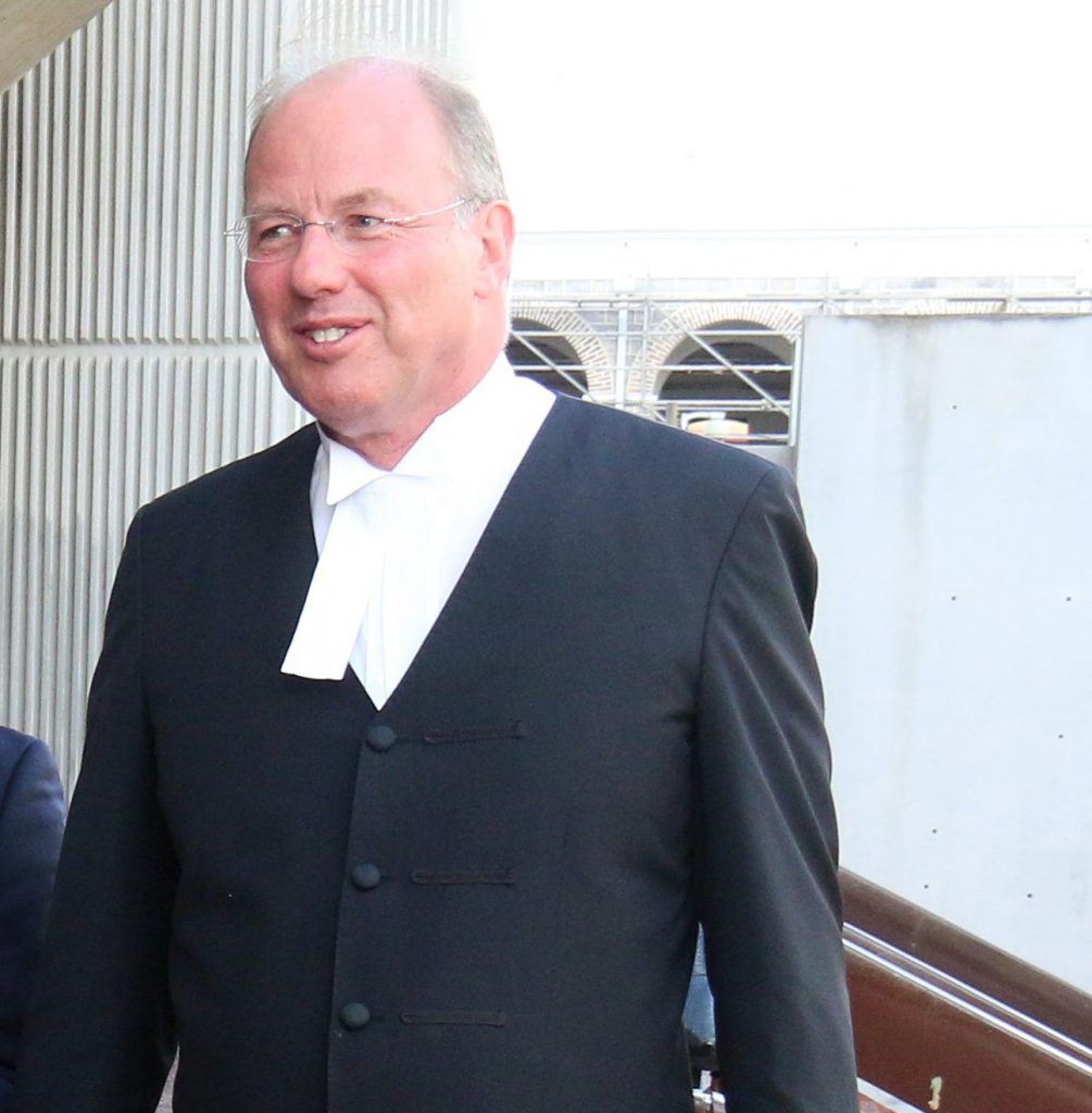 Timothy Starker QC (right) and Anand Ramlogan SC (2nd from right) outside the Hall of Justice after a session in court.

PHOTO:ANGELO M. MARCELLE
