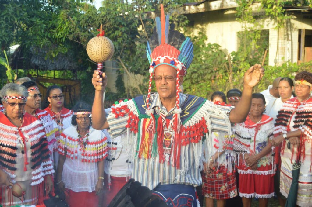 Carib Chief Ricardo Bharath-Hernandez, seen in this file photo offering prayers, 
has assured that 25 acres of land gifted to the First Peoples will be put to good use to 
ensure the heritage of the indigenous people of TT.