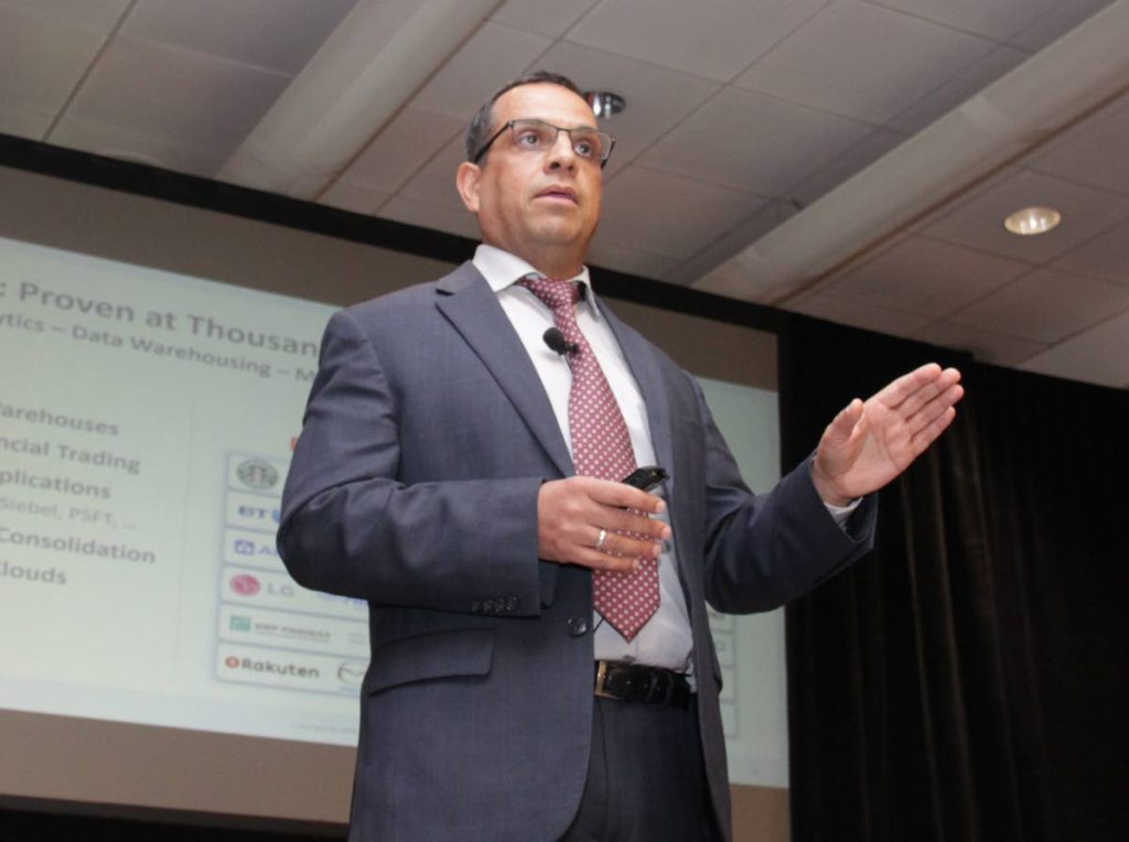 Amit Kanda, VP of Oracle (Global Strategy & Product Cloud Services) at the Fujitsu and Oracle launch of Oracle Cloud at Customer. The companies have formed a partnership to provide Cloud service to local business, Sangre Grande Room, Hyatt Regency, POS. Thursday, July 19, 2018. PHOTO BY ROGER JACOB.