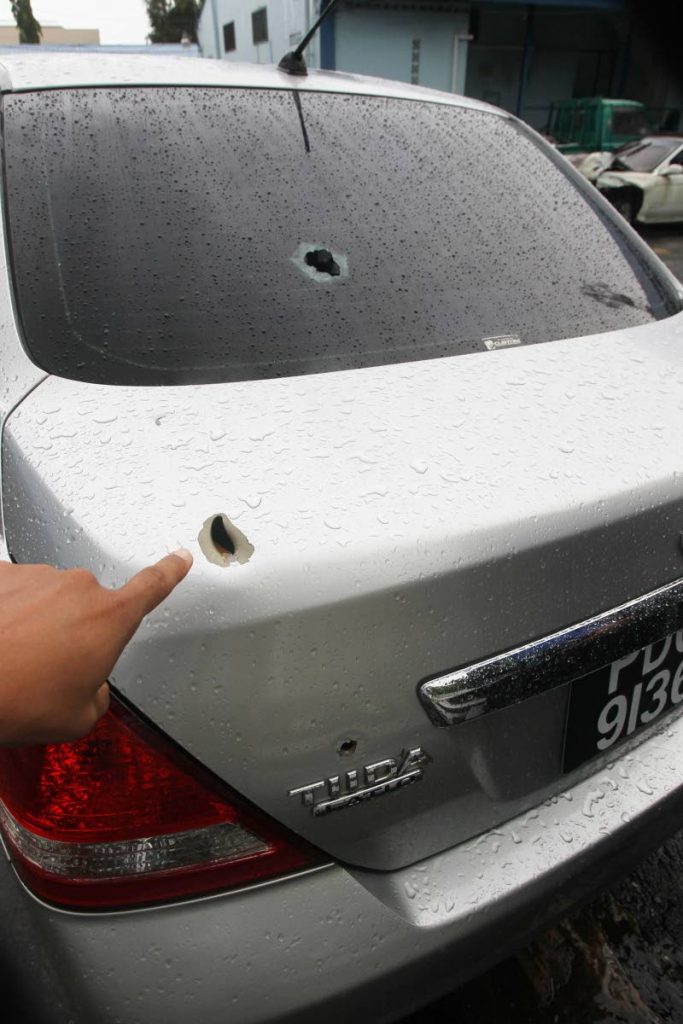 The bullet-riddled car driven by Mariana Moonisar, 28 who was gunned down while making her way home along Esperanza Road, Couva.