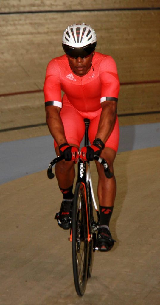 Nicholas Paul in action during training on Monday at the National Cycling Centre, Couva.