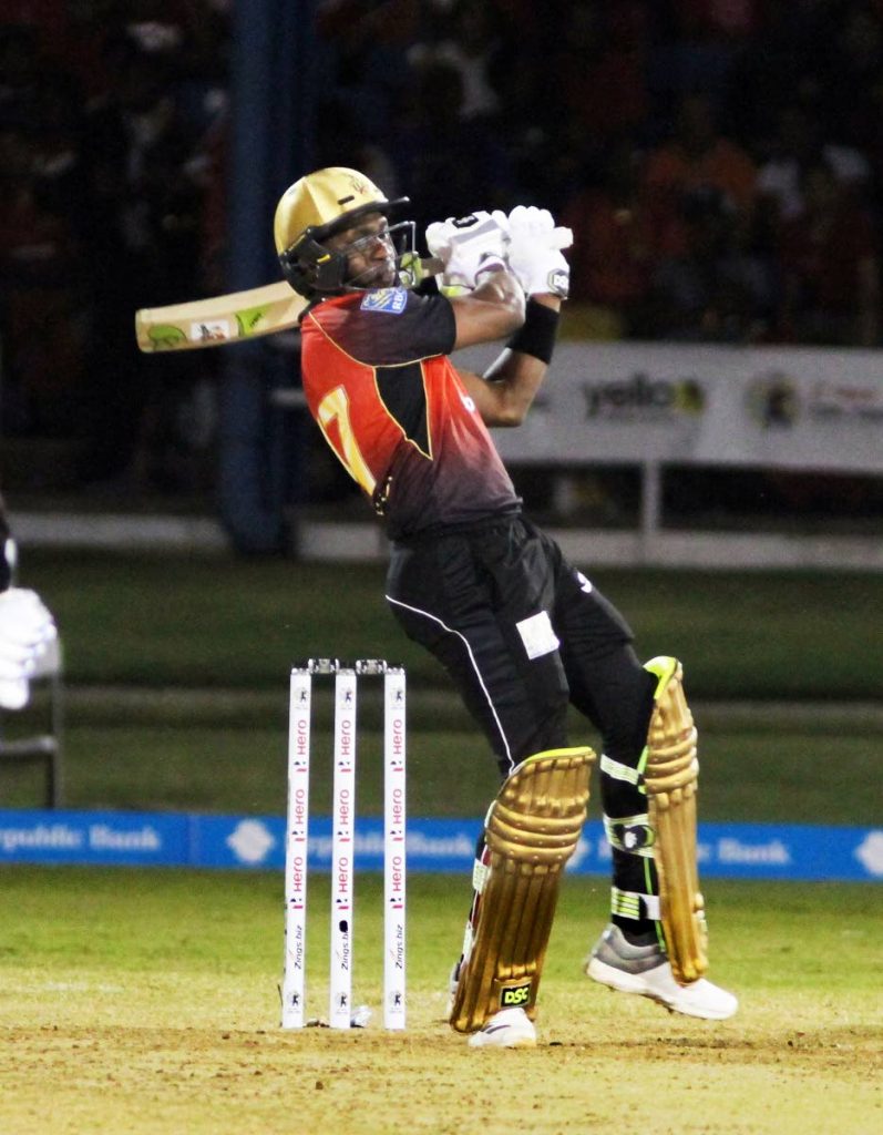 File photo: Trinbago Knight Riders skipper Dwayne Bravo plays a shot in their first match against St Lucia Stars in the Hero Caribbean Premier League at the Queen's Park Oval, St Clair. 