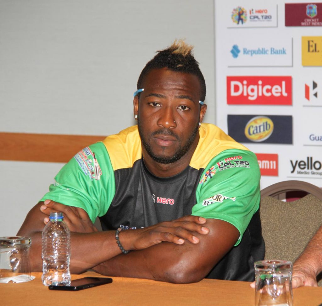 Jamaica Tallawahs captain Andre Russell addresses the media during a press conference yesterday ahead of today's Caribbean Premier League match against the Trinbago Knight Riders. 