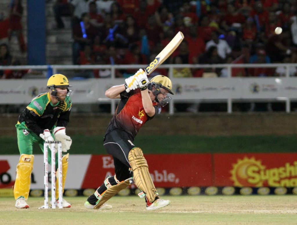 Trinbago Knight Riders' Colin Munro on the attack against the Jamaica Tallawahs in the Hero Caribbean Premier League on Friday at the Queen's Park Oval, St Clair. 