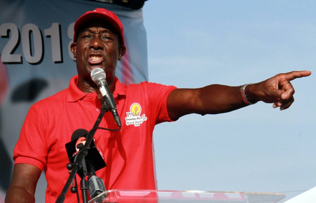 VOTE FOR ME: Prime Minister Dr Keith Rowley yesterday at the PNM family day in Chaguanas called on party faithful to vote for his slate in the September 30 PNM internal election. PHOTO BY ANIL RAMPERSAD