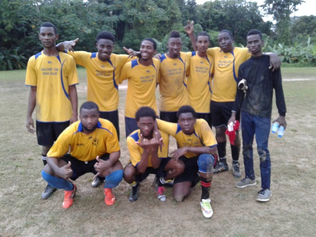 All Stars celebrate their debut victory in the Fishing Pond Football League over the weekend. 