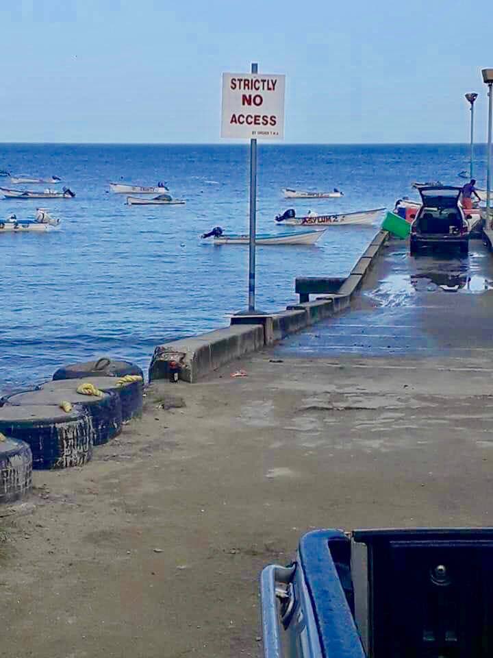 A ‘Strictly No Access’ sign erected by the Tobago House of Assembly at the Parlatuvier jetty. 