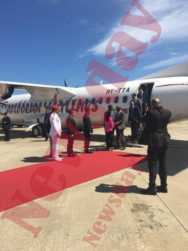 Prime Minister Dr Keith Rowley and a delegation arrive at the Simón Bolívar International Airport, Venezuela to finalise and sign the Dragon gas deal between both countries. PHOTO BY CARLA BRIDGLAL
