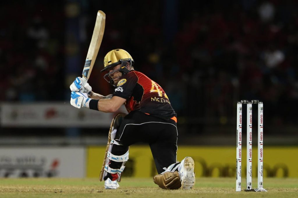 Brendon McCullum of Trinbago Knight Riders plays a sweep shot during a previous the Hero Caribbean Premier League match vs Jamaica Tallawahs. PHOTO BY CPL T20