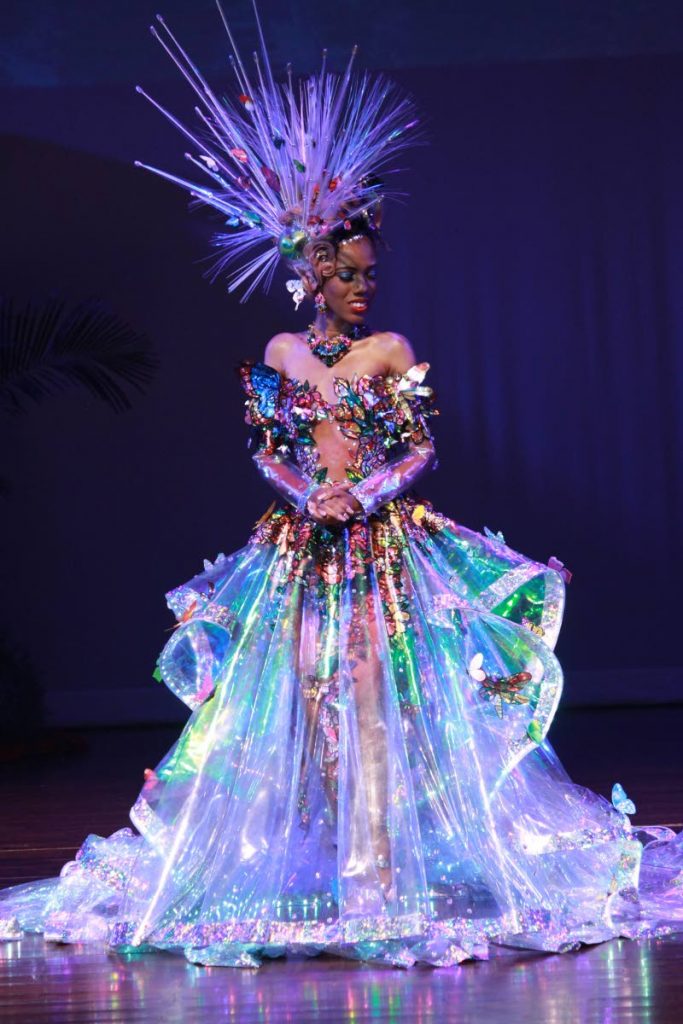 Chanda Marie La Touche lights up the stage in her evening gown during the Miss La Reine Rive competition. Photo by Chequana Wheeler