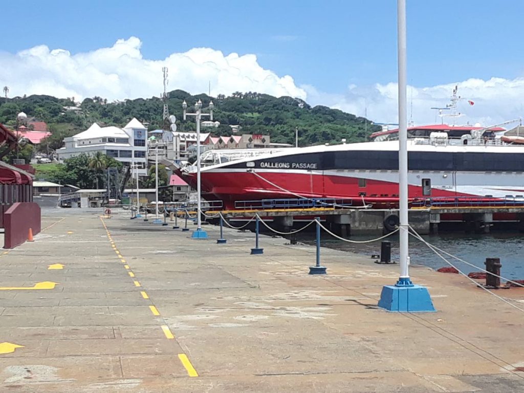 The Galleons Passage sits in the harbour of the Scarborough port on September 2 on in its first trial run to Tobago.