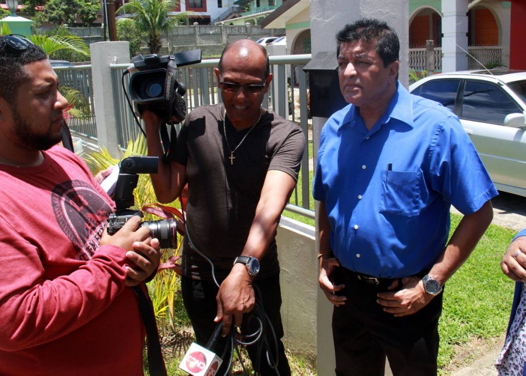 Fyzabad MP Dr Lackram Bodoe speaks with members of the media in front the home of Fyzabad businessman Anderson Kokaram who was shot and killed inside his bedroom on Saturday.