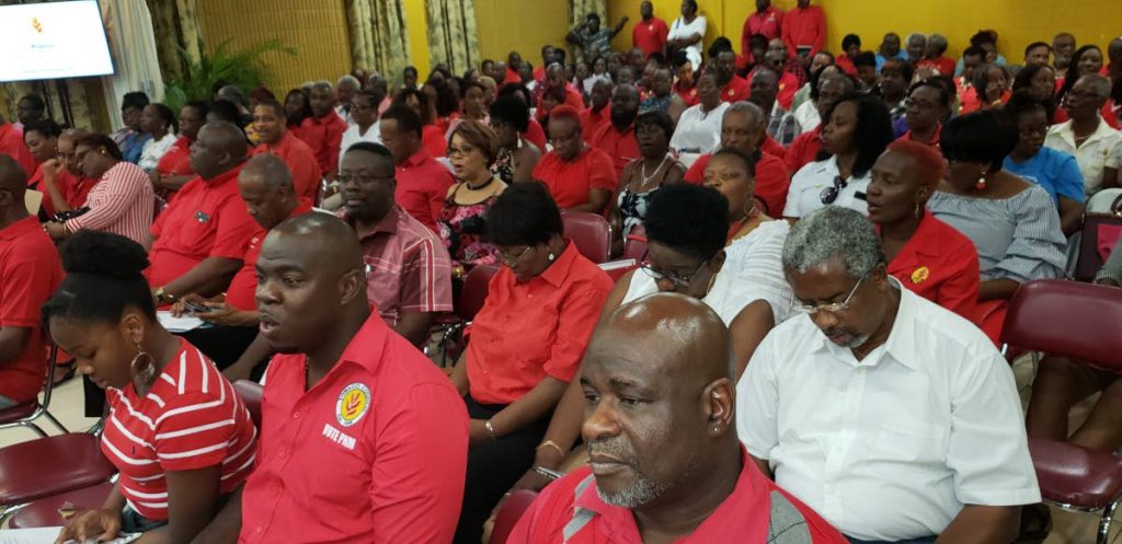 Supporters of the PNM gather for the Tobago Council’s third convention at the conference room of the Division of Infrastructure at Shaw Park on Sunday. Photo by Kinnesga George-Harry