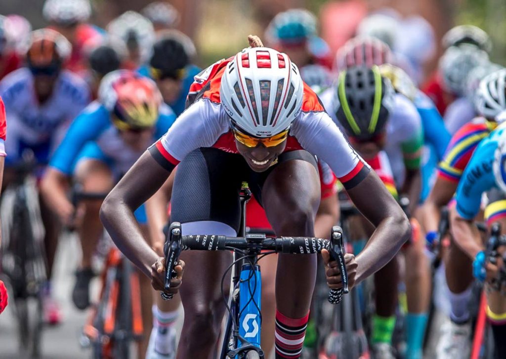 In this file photo,Teneil Campbell sprints to victory in the women’s road race, on July 28, at the 23rd Central American and Caribbean Games in Barranquilla, Colombia.