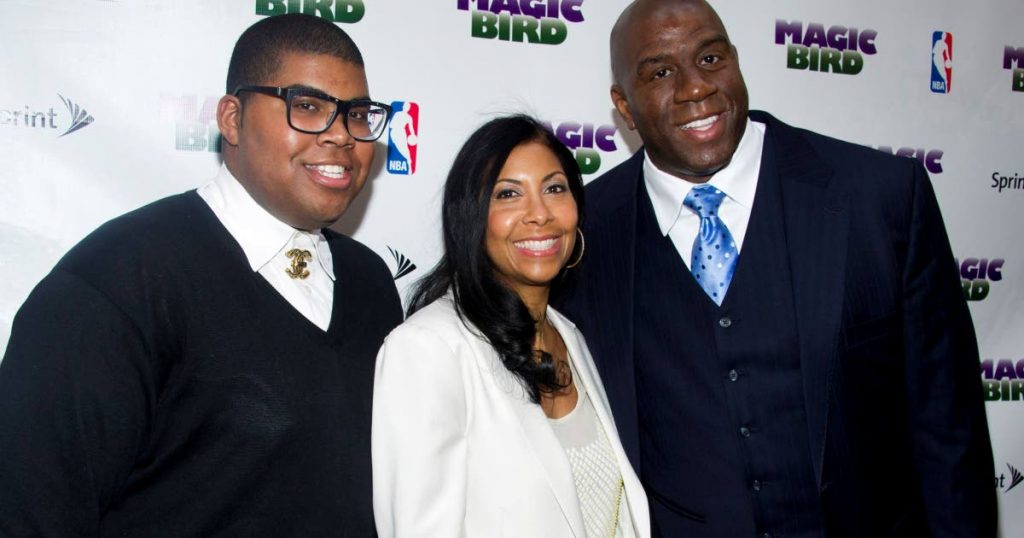 Los Angeles Lakers basketball legend Irving “Magic” Johnson, his wife Cookie and their son EJ who is gay.
Johnson and his wife have been outspoken about accepting EJ’s sexuality.