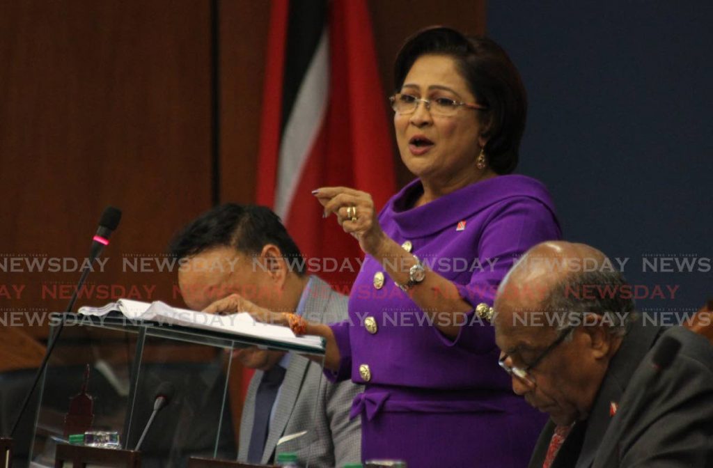 File photo: Opposition Leader Kamla Persad-Bissessar during her contribution to the 2019 budget debate. PHOTO BY ROGER JACOB