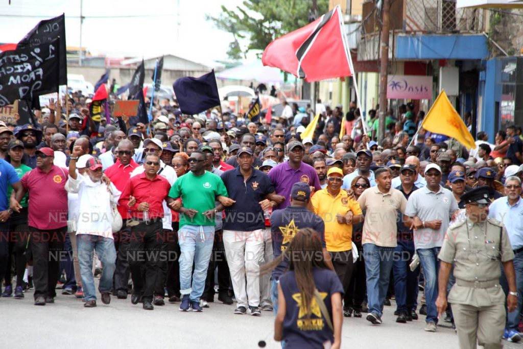OWTU march reaching Port of Spain on Friday. Photo by Sureash Cholai
