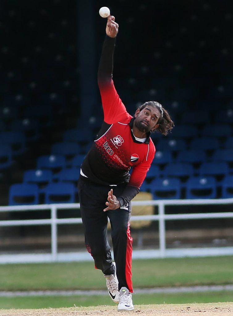 TT Red Force leg-spinner Imran Khan in action against Canada during a Regional Super50 match at the Queen’s Park Oval, St Clair on October 7.