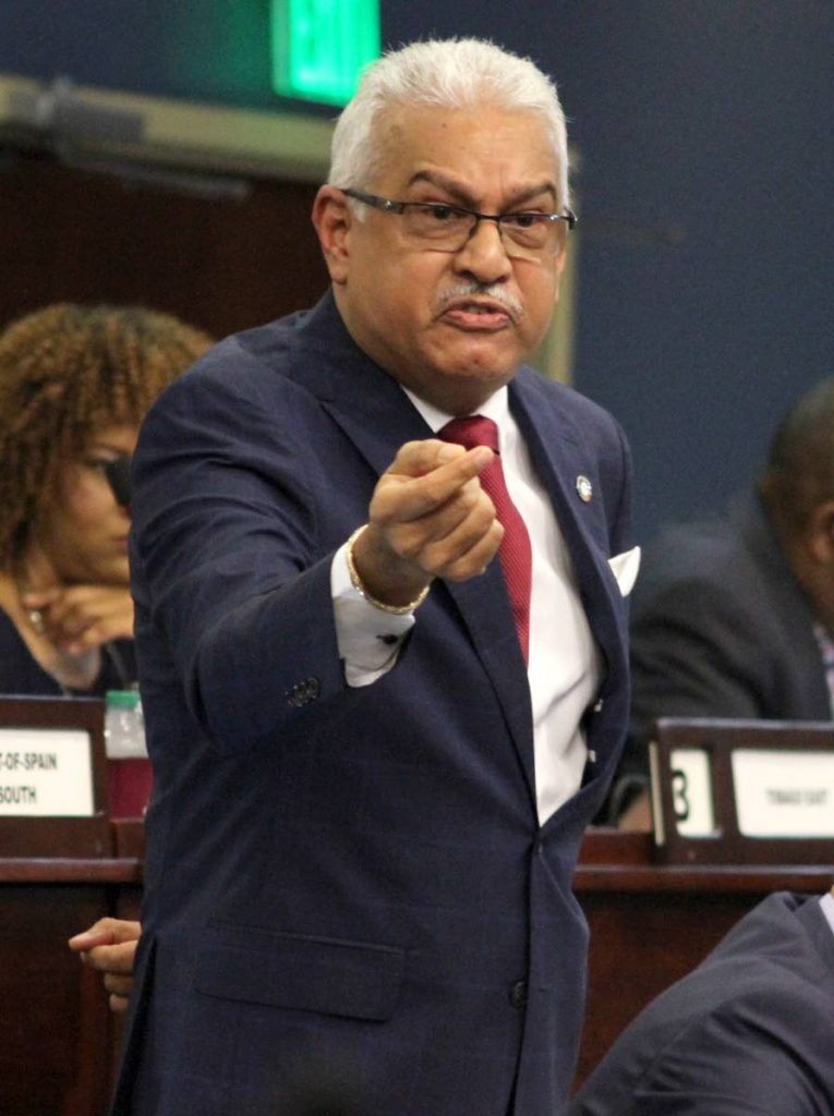 Health Minister Terrence Deyalsingh gesticulates during debate on the budget yesterday in the House of Representatives.