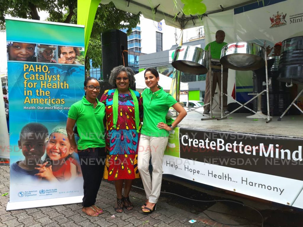 Founder of non-profit CreateBetterMinds Caroline Ravello (centre), manager of the mental health unit at the Ministry of Health Ashvini Nath (left) and coordinator of the event, Karline Brathwaite.

Photo: Marshelle Haseley 