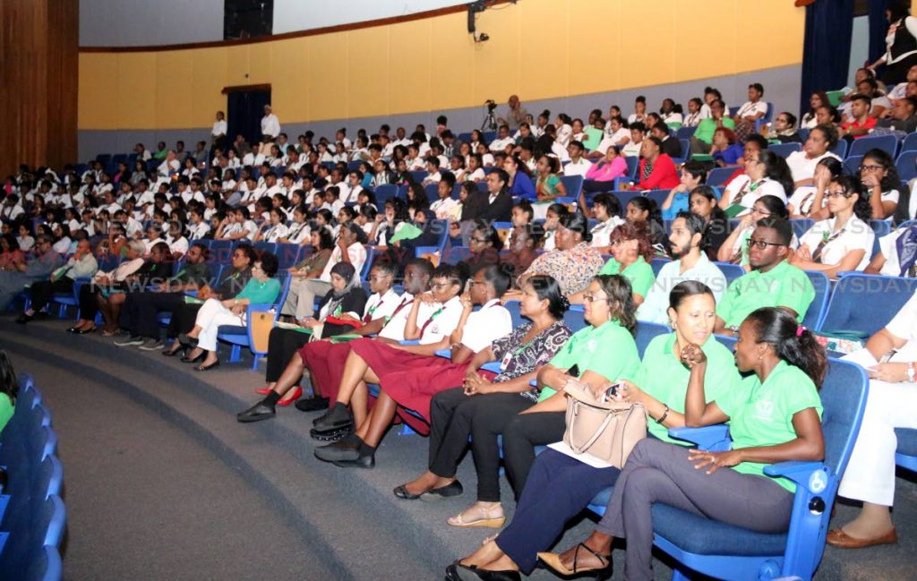 Students of various schools in south Trinidad at menal health discussion held at Naparima Bowl.