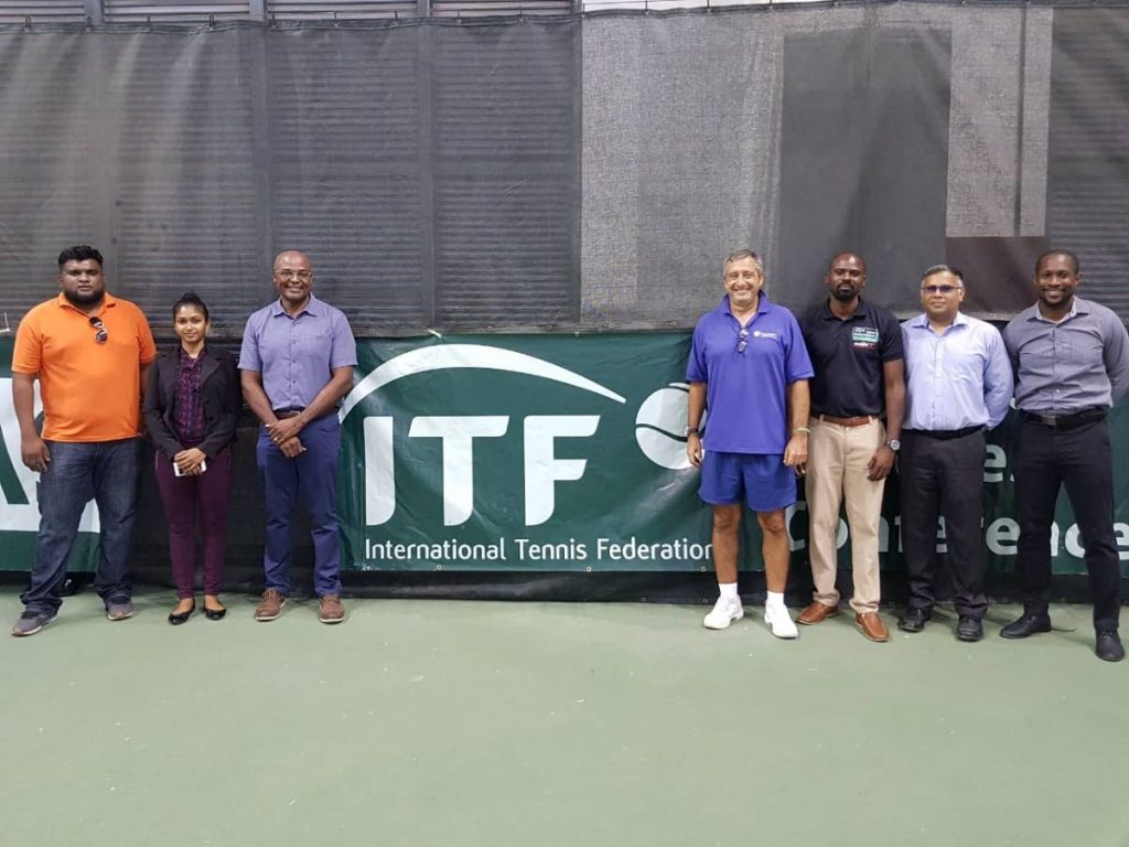 ITF consultant Gustavo Granitto (fourth from right) after meeting officials from the Trinidad and Tobago Tennis Federation and the Sports Company of Trinidad and Tobago.